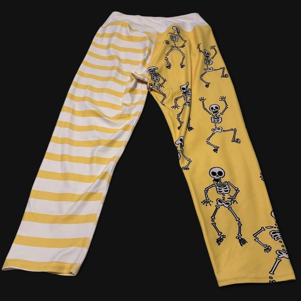 VASTITCH Yellow White Skeleton Print High Waisted Leggings Sz L NWOT